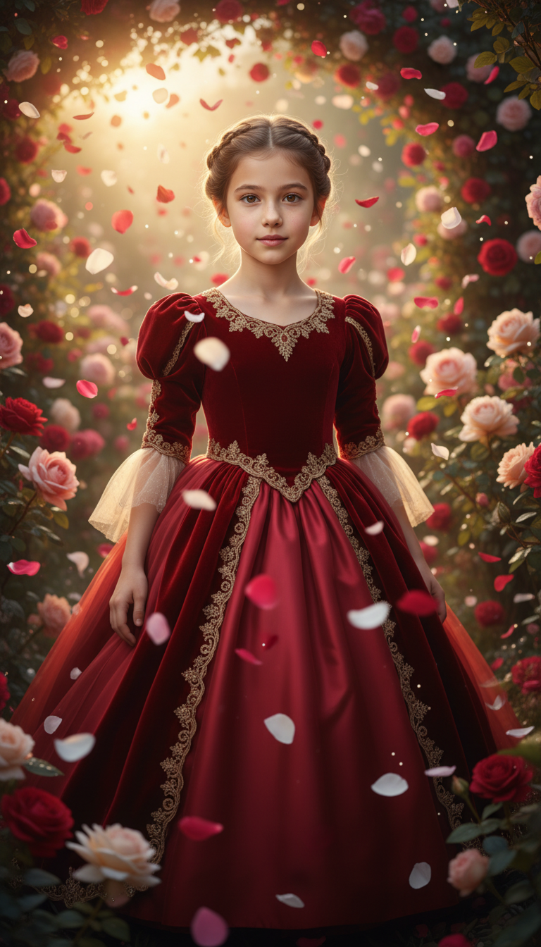 Toile enfant robe de princesse rouge Conte de fees personnalise