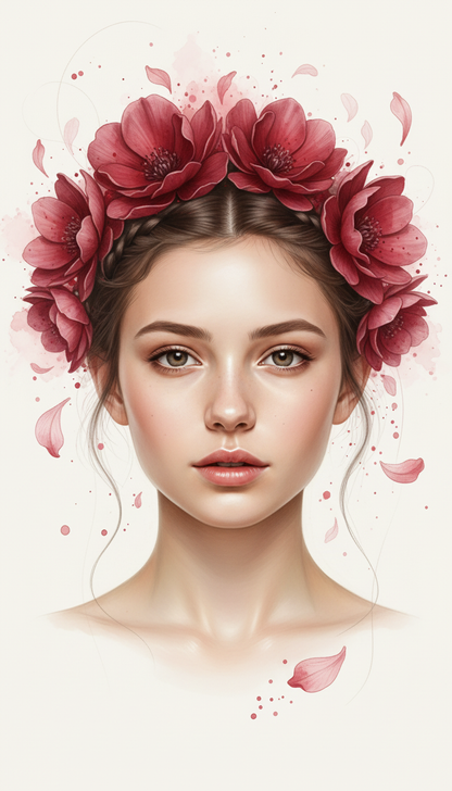 Personalized Pink Portrait Canvas - Floral Art