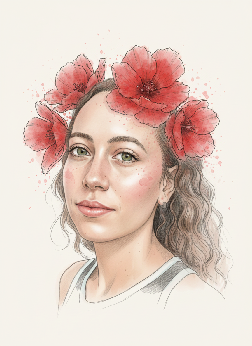 Personalized Pink Portrait Canvas - Floral Art