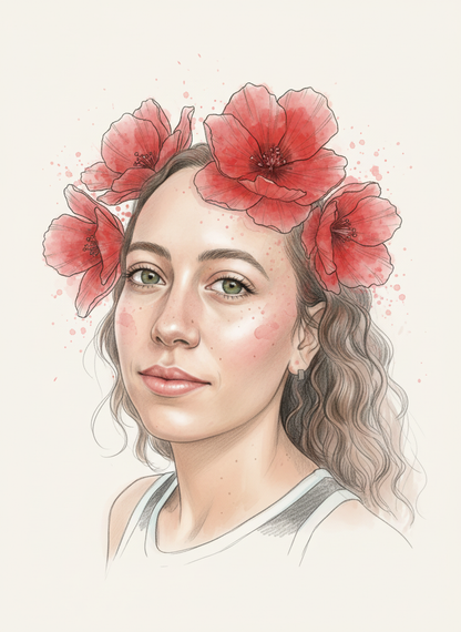 Personalized Pink Portrait Canvas - Floral Art