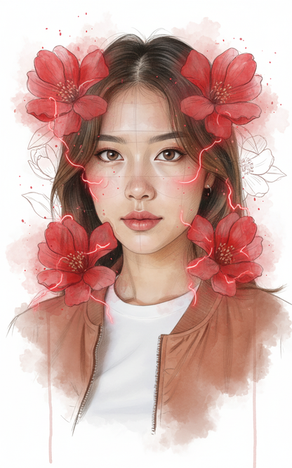 Personalized Pink Portrait Canvas - Floral Art