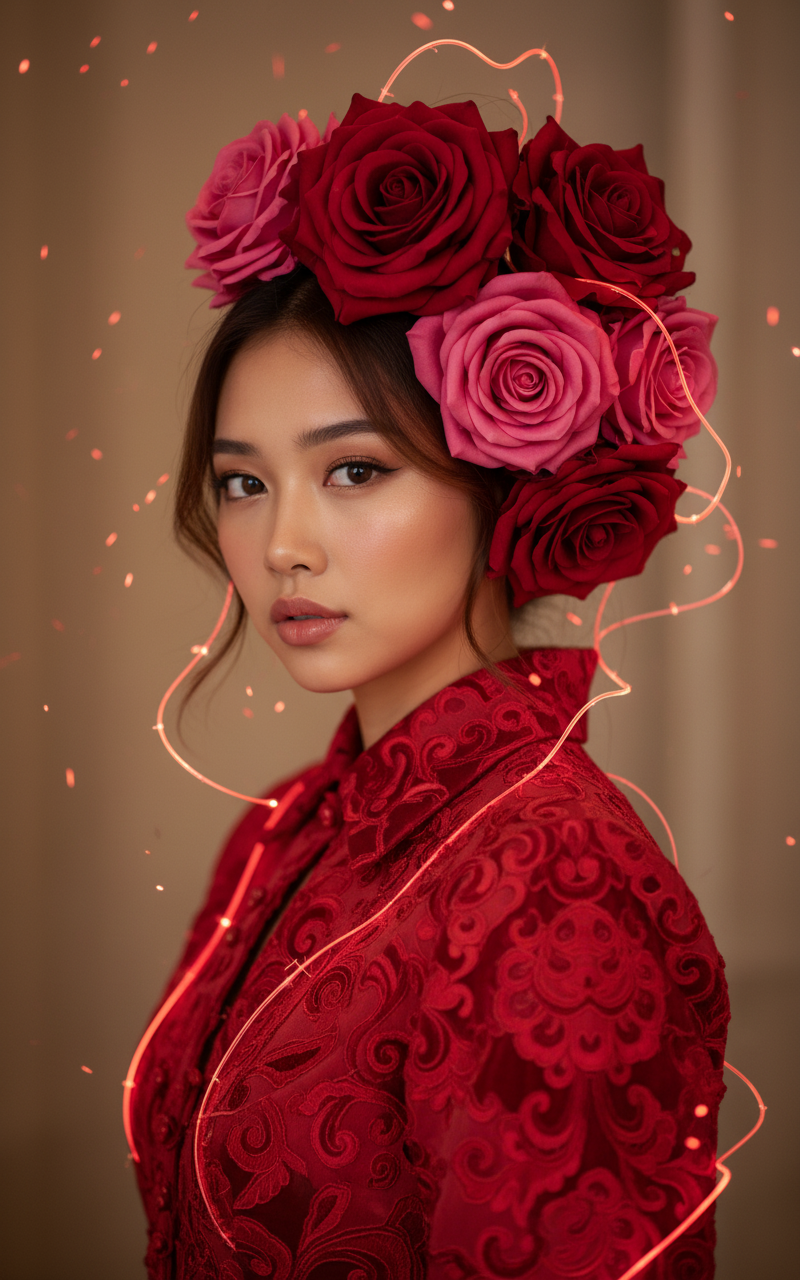 Personalized Pink Portrait Canvas - Floral Art