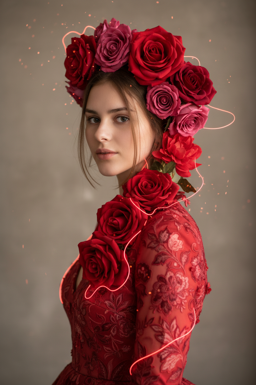 Personalized Pink Portrait Canvas - Floral Art